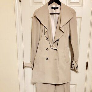 NINE WEST 2-Piece Suit Beige Belted Blazer & Straight Leg Pants Set